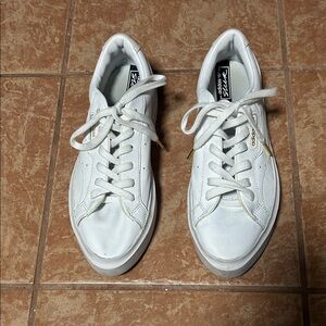 adidas White Sneakers with Gold Accents